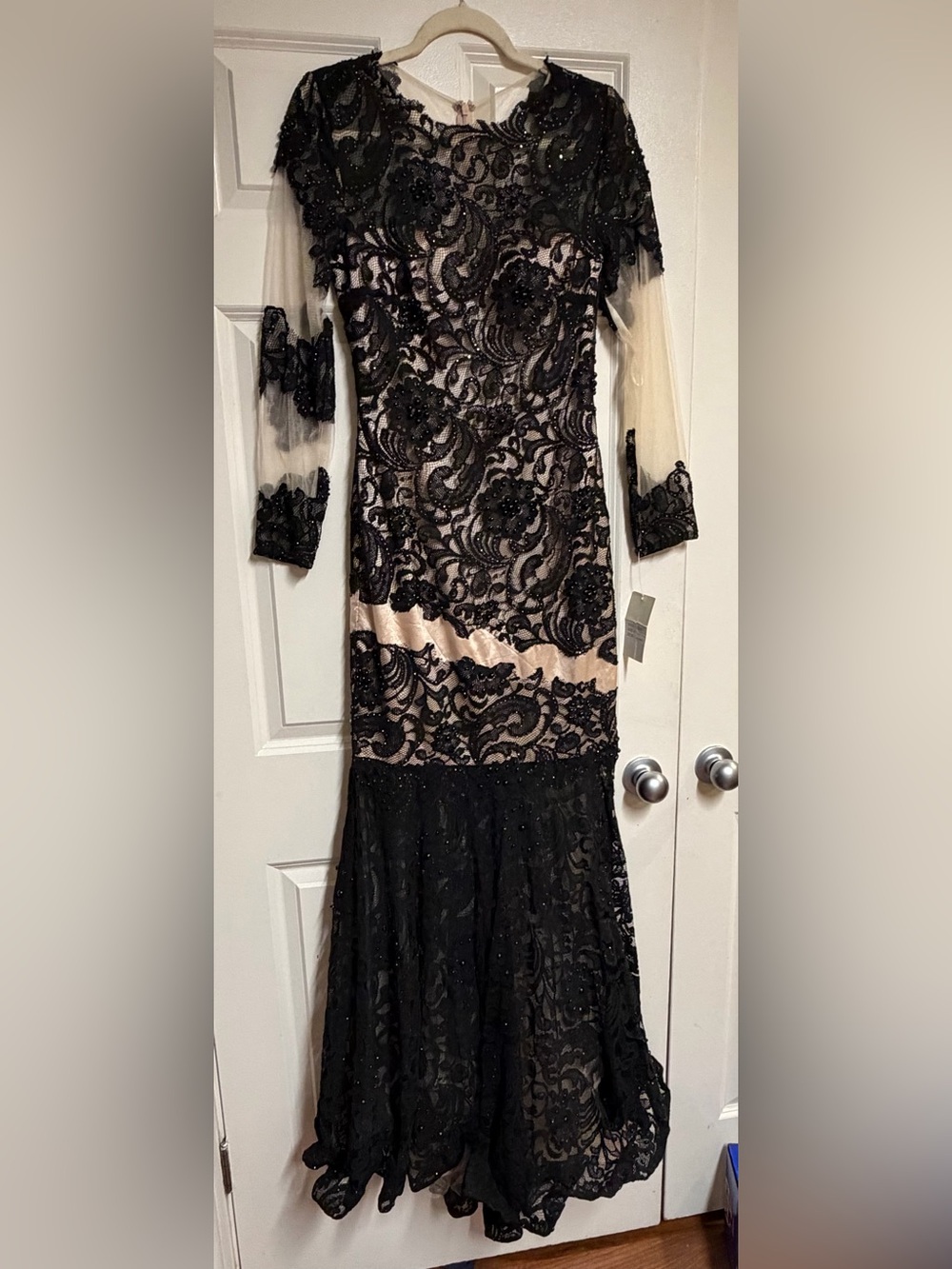 LARA Black Lace Dress with Nude Illusion Lining